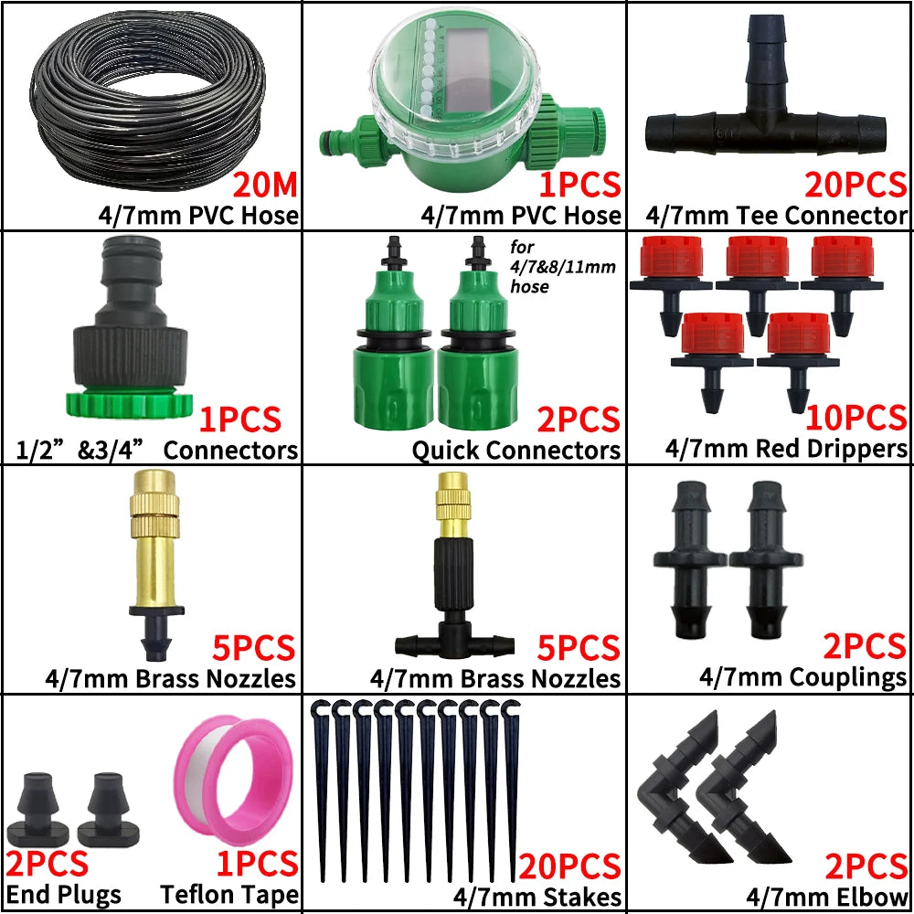 Oasis 5-50M Garden Micro Drip Irrigation Automatic Watering System Kit Controller DIY Mist Spray Cooling for Potted Plants Tools