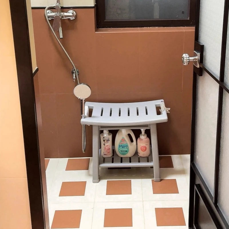 Non-Slip Shower Stool, Mold-Resistant Storage Seat, Double-Decker Bath Bench with Organizer, Mobile Entryway Changing Bench