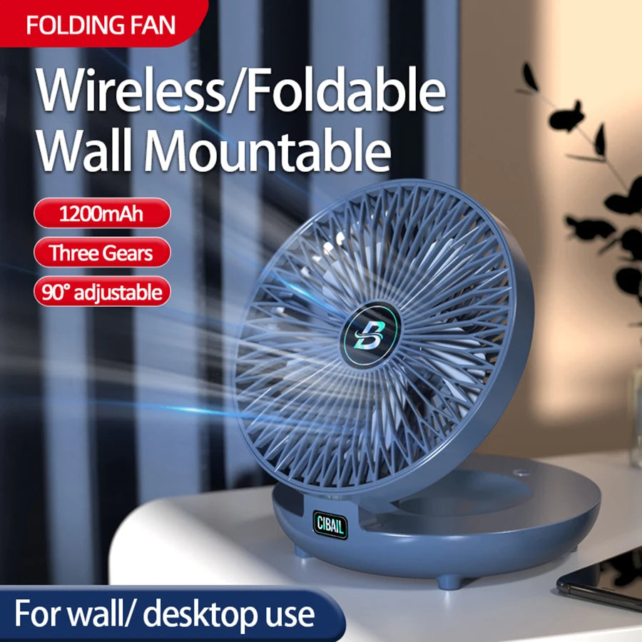 2024 New 90° Foldable Fan Rechargeable Wall Mounted Fan Table Fan Port