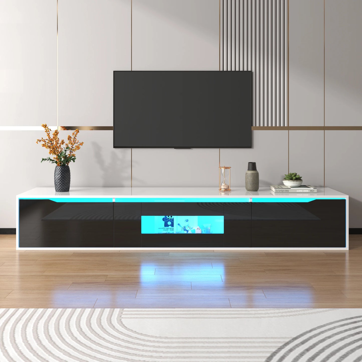 Anajqaqia TV Cabinet, High GlossTV Stands, Modern TV Cabinet with Color Changing LED Lighting and Storage Space, 180×30×35 cm