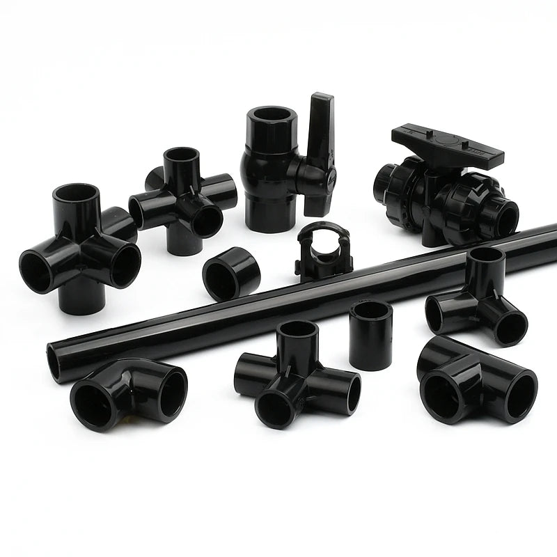 20-63mm Black PVC Pipe Connectors Ball valve Three-way Direct Garden Water Aquarium Fish Tank Drainage Tube Fittings Accessories