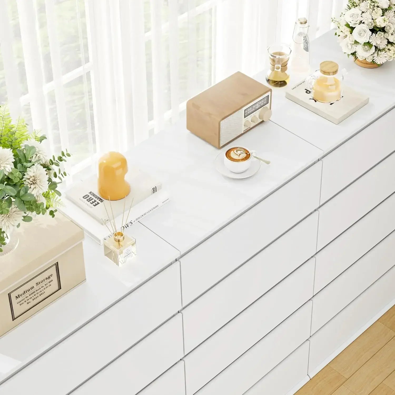 5 Drawer White Dresser, Dresser Tall White Dresser with Large Storage Space, Modern Storage Chest of Drawers