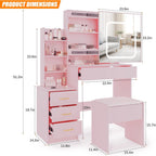 Vanity Desk with Mirror and Led Lights, Makeup Vanity Desk with Sliding Lighted Mirror, Dressing Table Storage for Bedroom