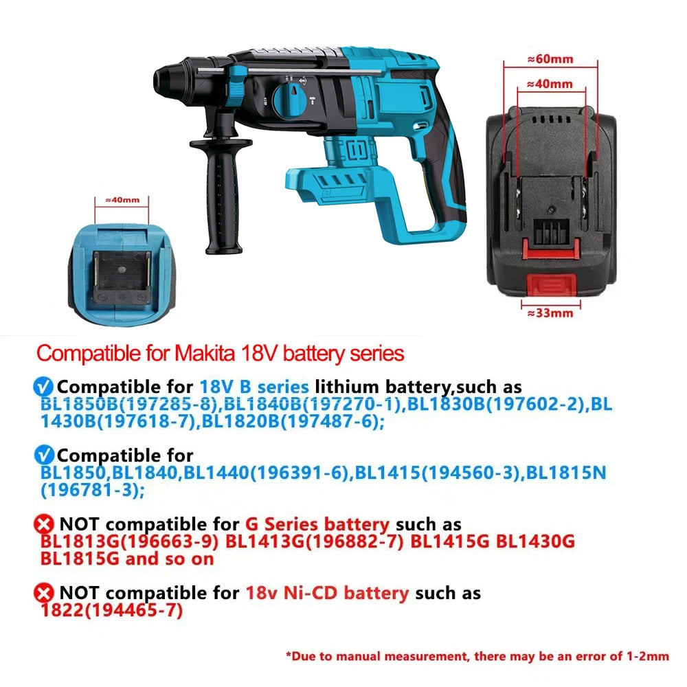 28MM Brushless Electric Hammer Drill Rotary Cordless Rechargeable Power Tools Compatible with Makita Dewalt Milw