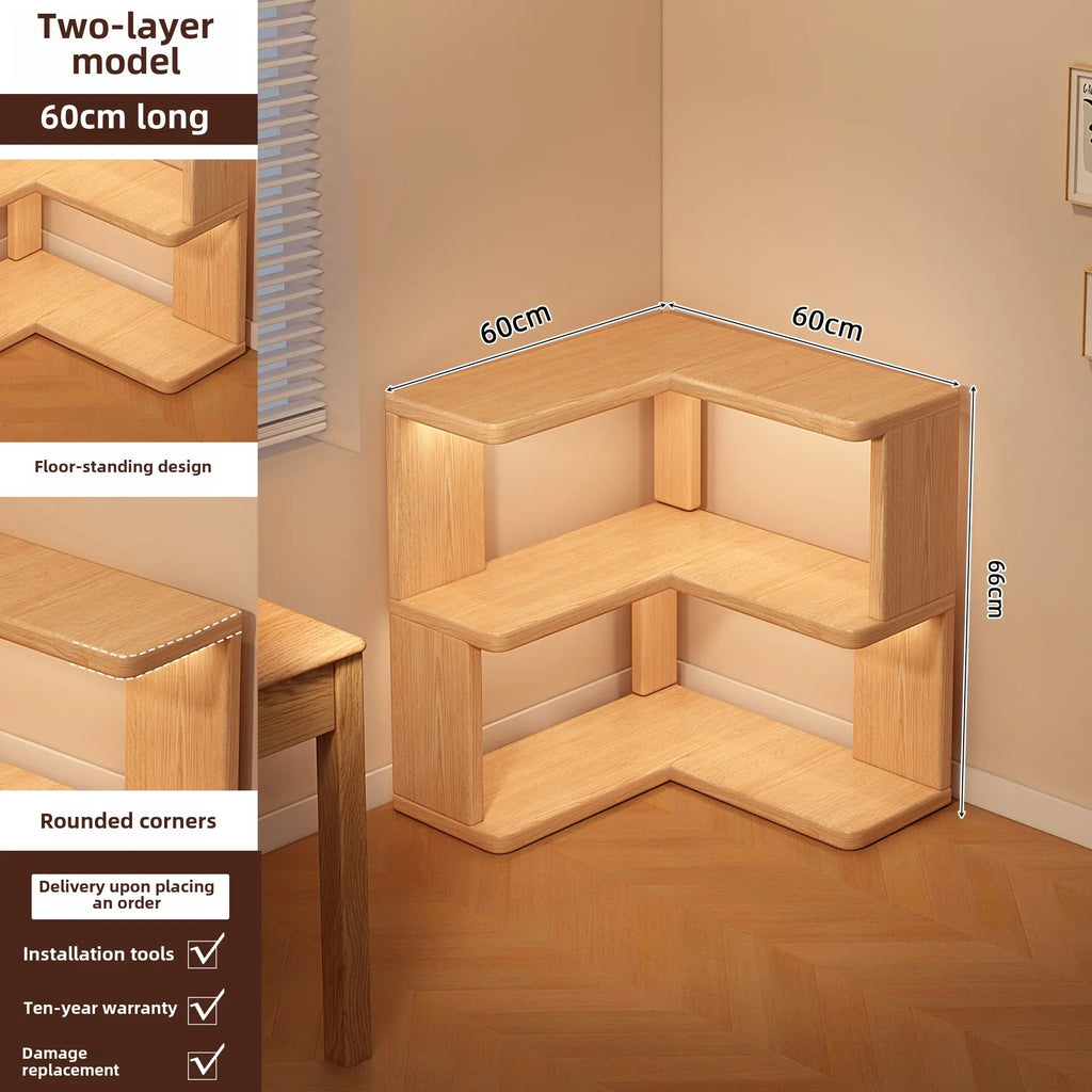Solid Wood Corner Bookshelf Integrated Shelf Against The Wall Floor Narrow Cabinet Household Corner Storage Shelf Bookcase