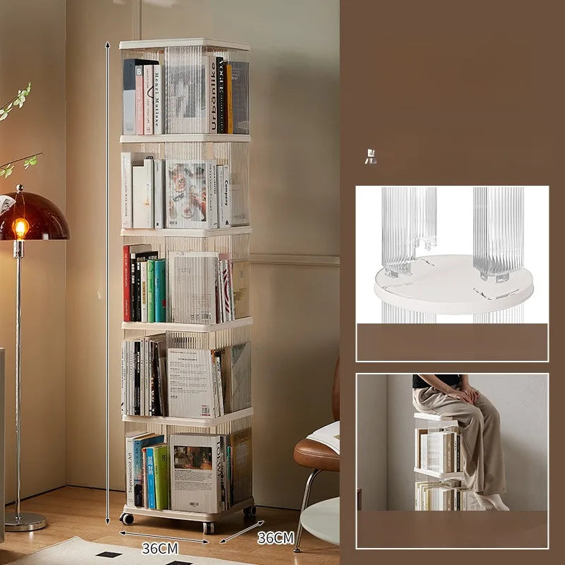 Rotating Bookshelf 360-Degree Home Floor-To-Ceiling Simple Children's Bookcase Living Room Large-Capacity Storage Rack