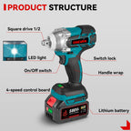ONEVAN 520N.M Brushless Electric Impact Wrench 1/2 Inch Cordless Wrench Screwdriver Repair Power Tool For Makita 18V Battery Pin
