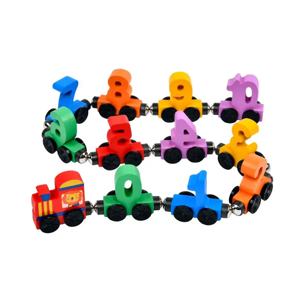 Wooden Magnetic Number Train Toys Montessori Educational Toy Train Kit Early Cognition Learning Teaching Sets For Toddlers