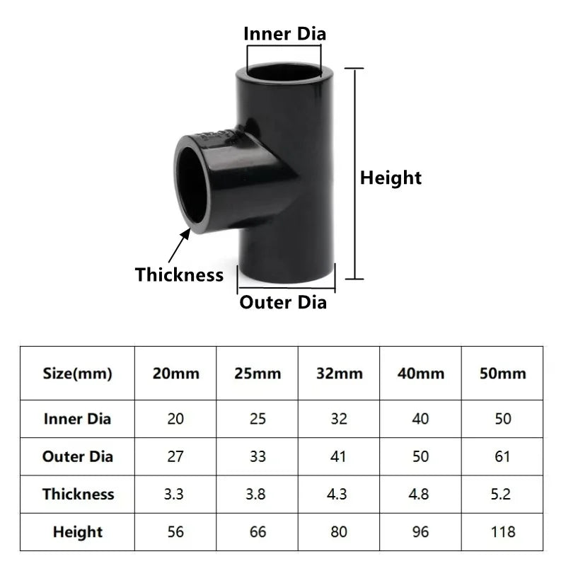 20-63mm Black PVC Pipe Connectors Ball valve Three-way Direct Garden Water Aquarium Fish Tank Drainage Tube Fittings Accessories