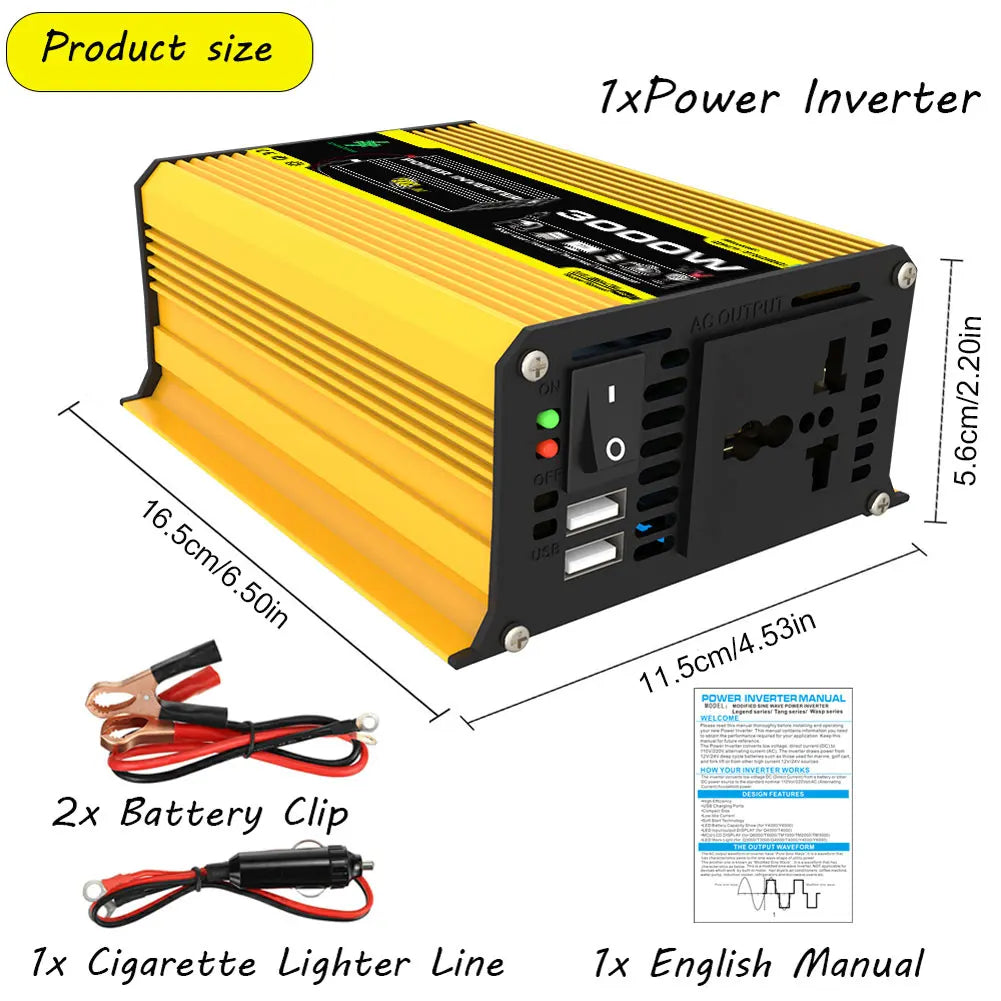 10000W/12000W Car Inverter LCD Display Vehicle Smart Inverter DC 12 V To AC 220V Digital Pure Sine Wave Power Inverter