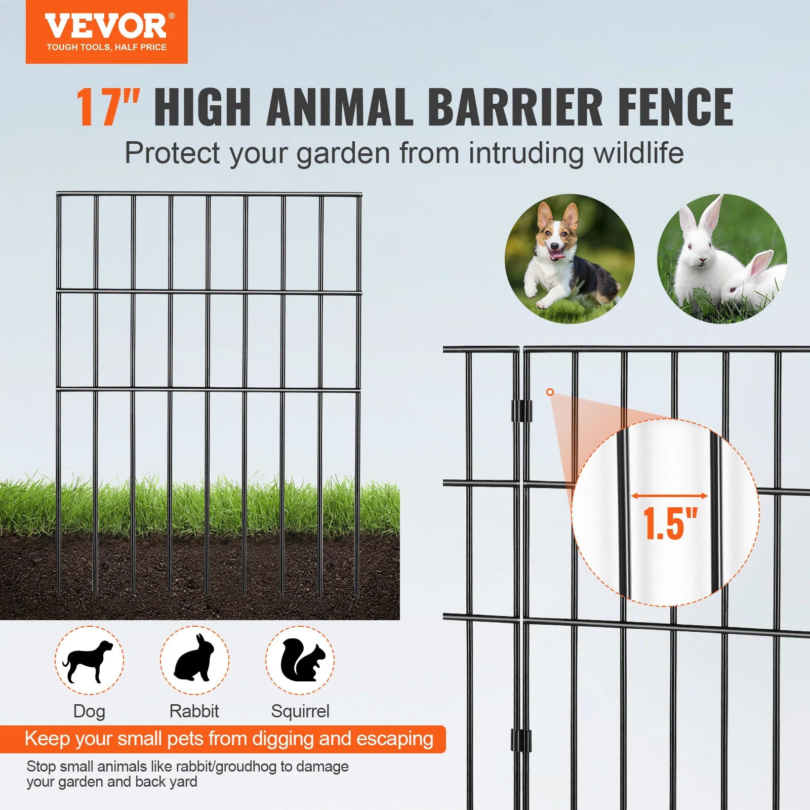 SucceBuy Garden Fence No Dig Fence Animal Barrier Fence Underground Decorative Garden Fencing with 1.5 in Spike Spacing for Yard