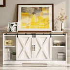 59-inch Farmhouse Rustic Oak and Whitewood Corner TV Stand with 2 Sliding Barn Doors (Maximum TV Size 65-inch) and Adjustable Sh