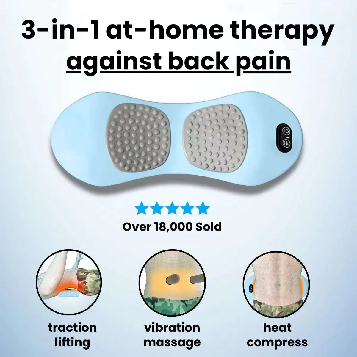 3-in-1 Back Massager with Relief Bed Sleeping Shiatsu Deep Tissue Portable Shoulder Lower Back Pain Relief Waist Massager