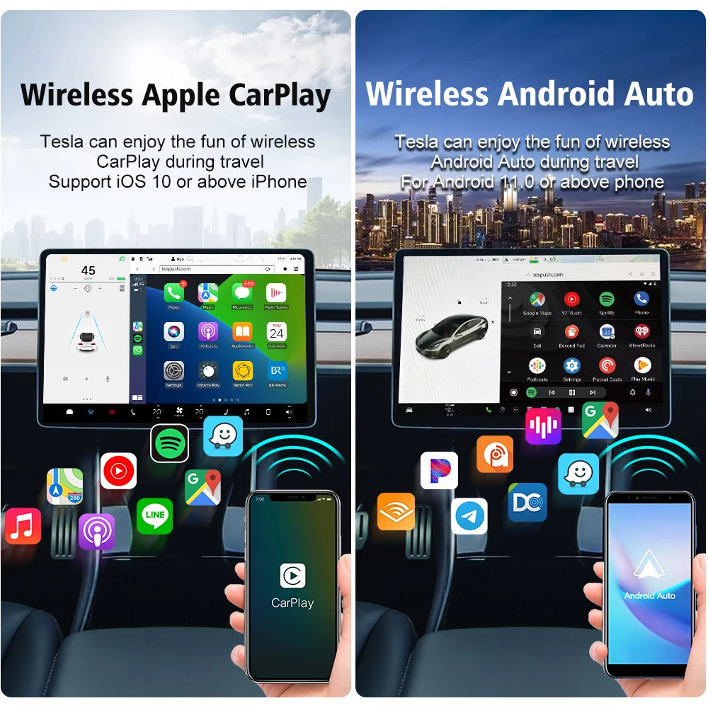 CarlinKit T2C CarPlay Android Auto Wireless Adapter for Tesla Model 3 Model Y Model S Model X Cybertruck Voice Control Waze Tmap