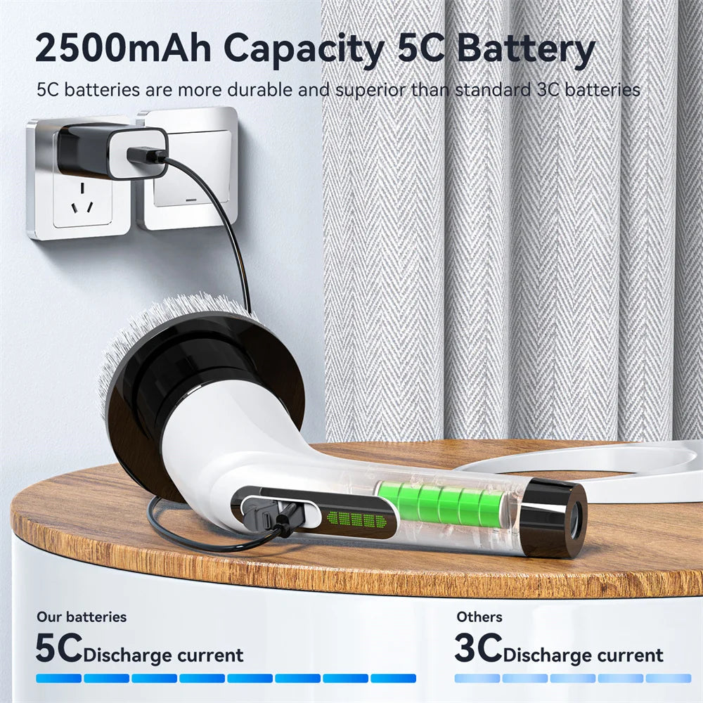 Electric Spin Scrubber Cordless Cleaning Brush with Power Display Screen Waterproof Shower Cleaning Brush with 7 Brush heads
