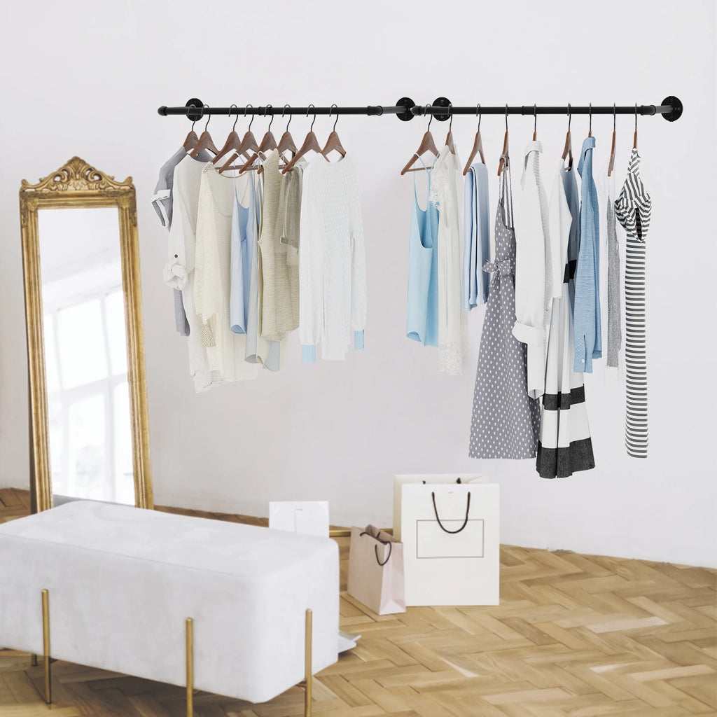 92cm Industrial Pipe Clothes Rack Wall Mounted Metal Garment Rack Hanging Rod Space-Saving