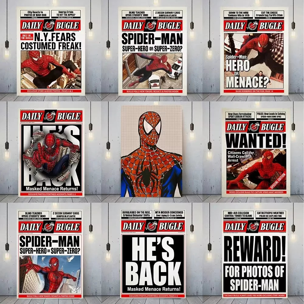 Marvel  Funny Spiderman Poster And Print HE'S  BACK Canvas Painting Comic Wall Art Living Room Home Decoration Gift
