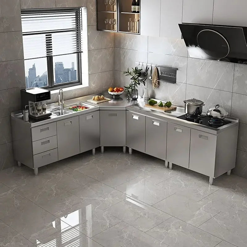 304 Stainless Steel Sideboard Kitchen Multi-door Cabinet Cupboard Dining Room Locke Kitchen Storage Adjustable Shelf Cabinet