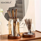 KEMORELA 1PCS Tableware Storage Jar with Tray Chopsticks Organizer Knife Fork Rack Fruit Fork Holder for Kitchen Organization