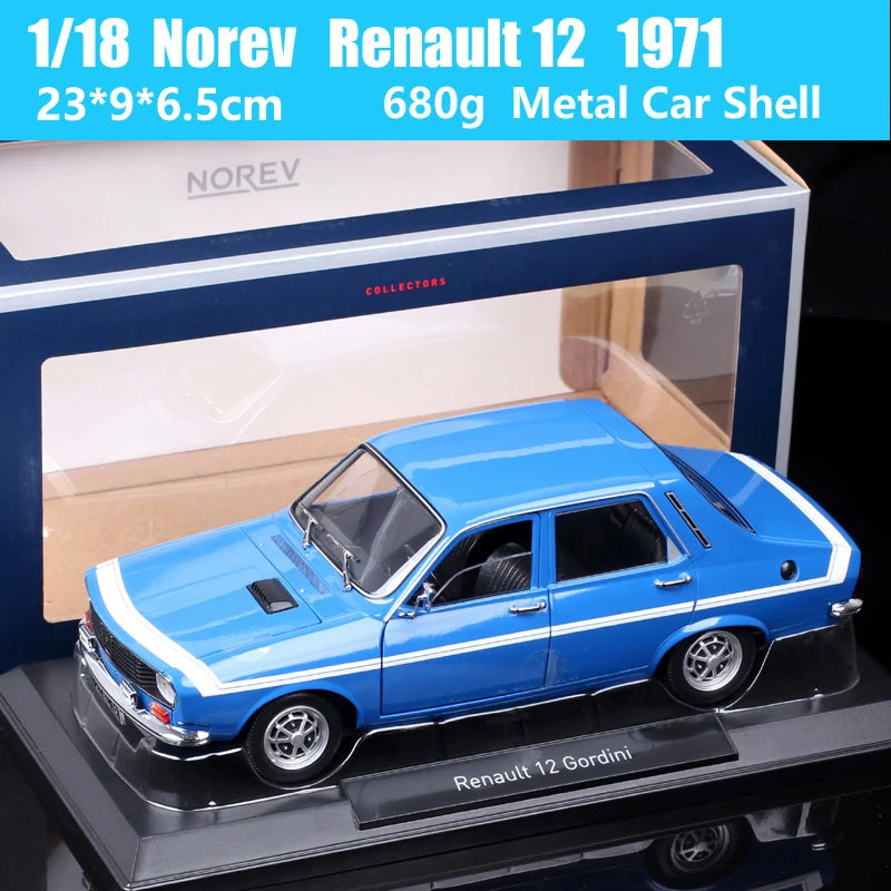 Norev 1/18 Scale Big Renault 12 TS 1974 Gordini 1971 Diecast Car Model Classic Toy Vehicles Blue Miniaturas Collectibles Gifts