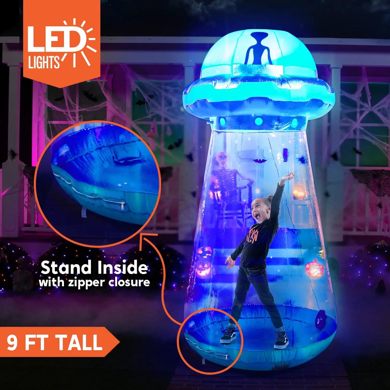 9FT Halloween Inflatable UFO Alien with LED Lights – Yard Decor