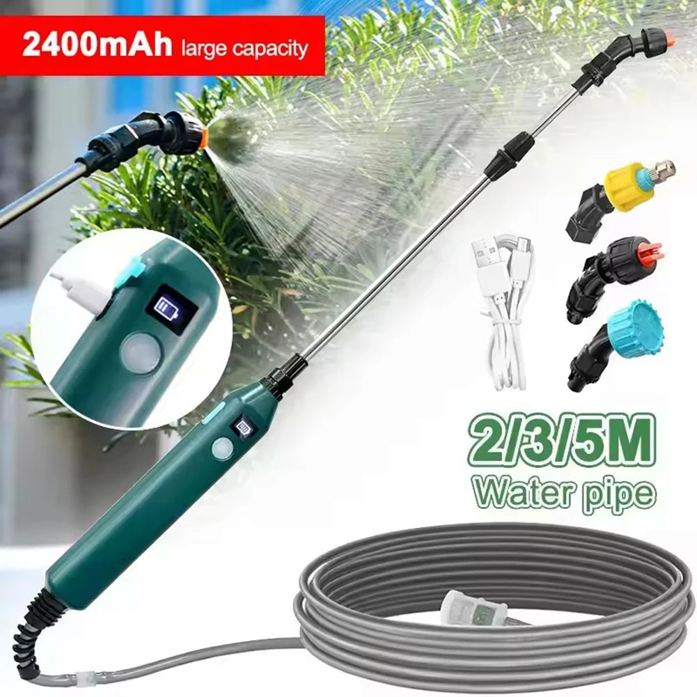 2400mAh Battery Powered Sprayer Wand with Battery Indicator Electric Sprayer Telescopic Wand Irrigation Tool for Lawn and Garden