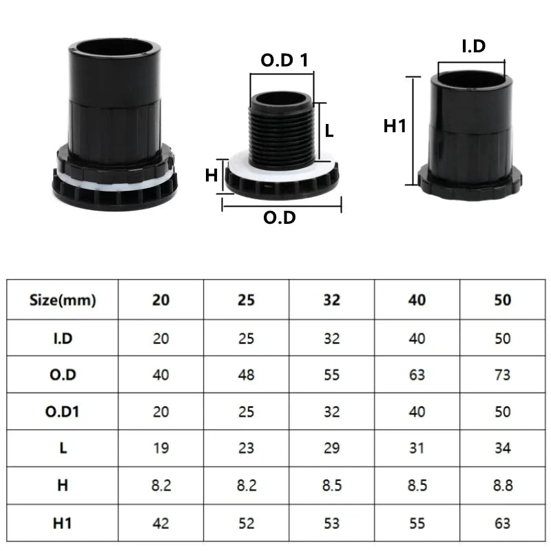 20-63mm Black PVC Pipe Connectors Ball valve Three-way Direct Garden Water Aquarium Fish Tank Drainage Tube Fittings Accessories