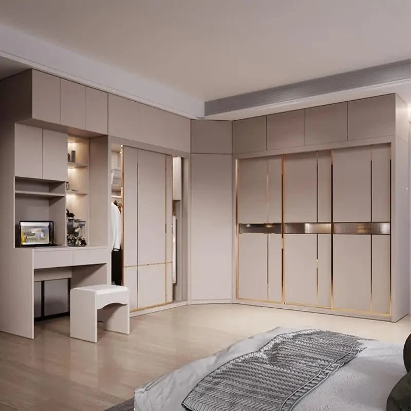 Sliding Door WardrobeNordic Modern Home Furniture Bedroom Desk Dresser In One Combination Light Luxury Corner Wardrobe furniture
