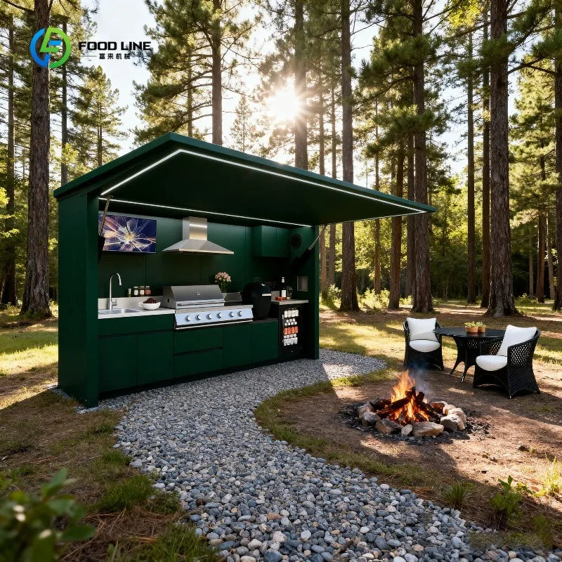 Customized Modern Premium Style Outdoor Kitchen Movable Kitchen Easy Install with Combined Sink & Fridge for Backyard Gatherings