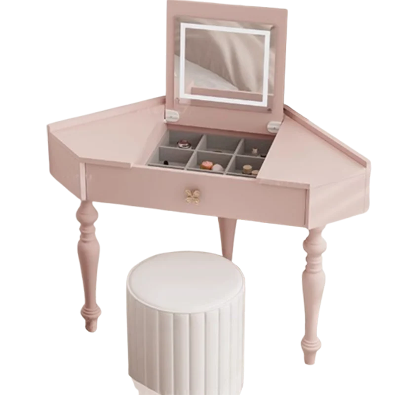 Flip Lights Storage Vanity Table Mirror Drawers Woman Small Cabinet Bedroom Dressers Girl Makeup Pink Coiffeuse Furniture Home