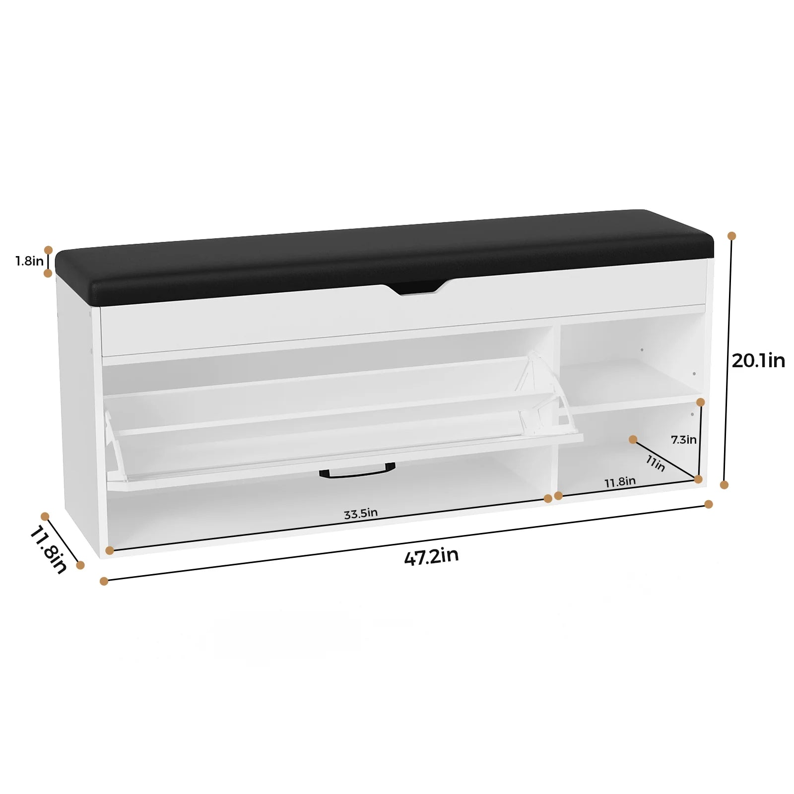 VOWNER Shoe Bench Cabinet with 1 Flip Drawers and 2 Compartments