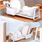 Detachable Kitchen Dish Rack Wooden Handle Large Capacity Dish Drying Drain Rack Dish Drainer Metal Frame Kitchen Organizer