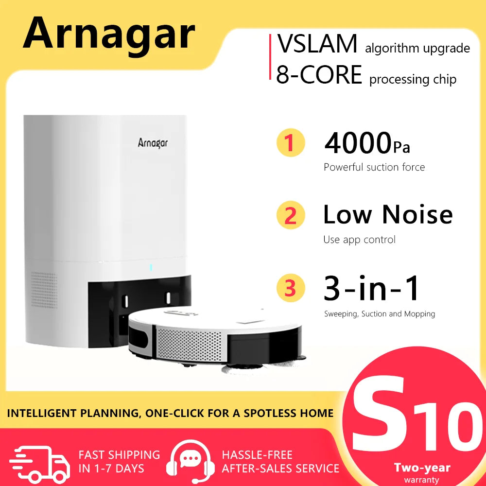 Arnagar S10 Robot Vacuum Cleaner Auto Empty Dust Collection Sweep Mop 4000Pa 2550mAh Low Noise APP Control for home cleanning