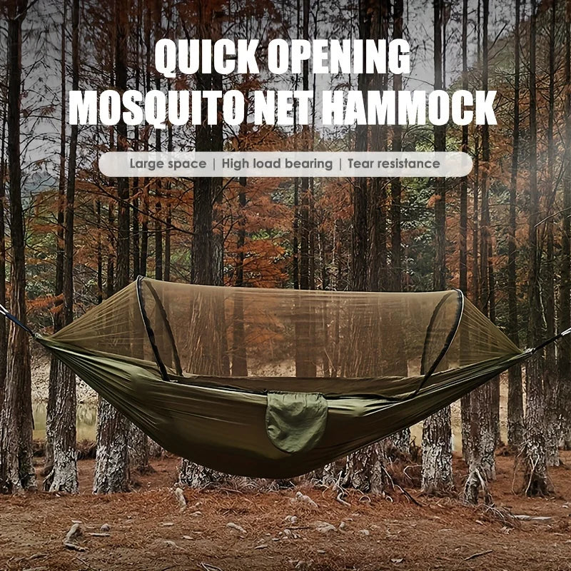 1pc 260x140cm Quick Deploy Nylon Hammock with Built In Mosquito Net Anti Rollover Perfect for Outdoor Camping Automatic mosquito