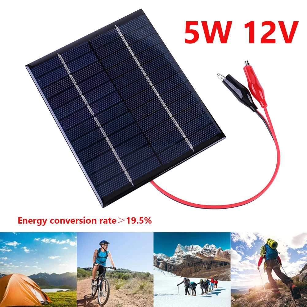 5W 12V Solar Panels Fast Charger DIY Polysilicon Solar Cell System Mini Outdoor Solar Panel 136x110MM for 9-12V Battery Charging