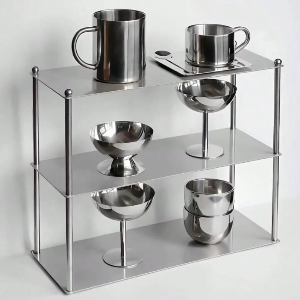 Modern Stainless Shelf Steel 2/3 Layers Minimalist Storage Rack  Cup Cosmetics Rack Kitchens Accessories Storage Organization