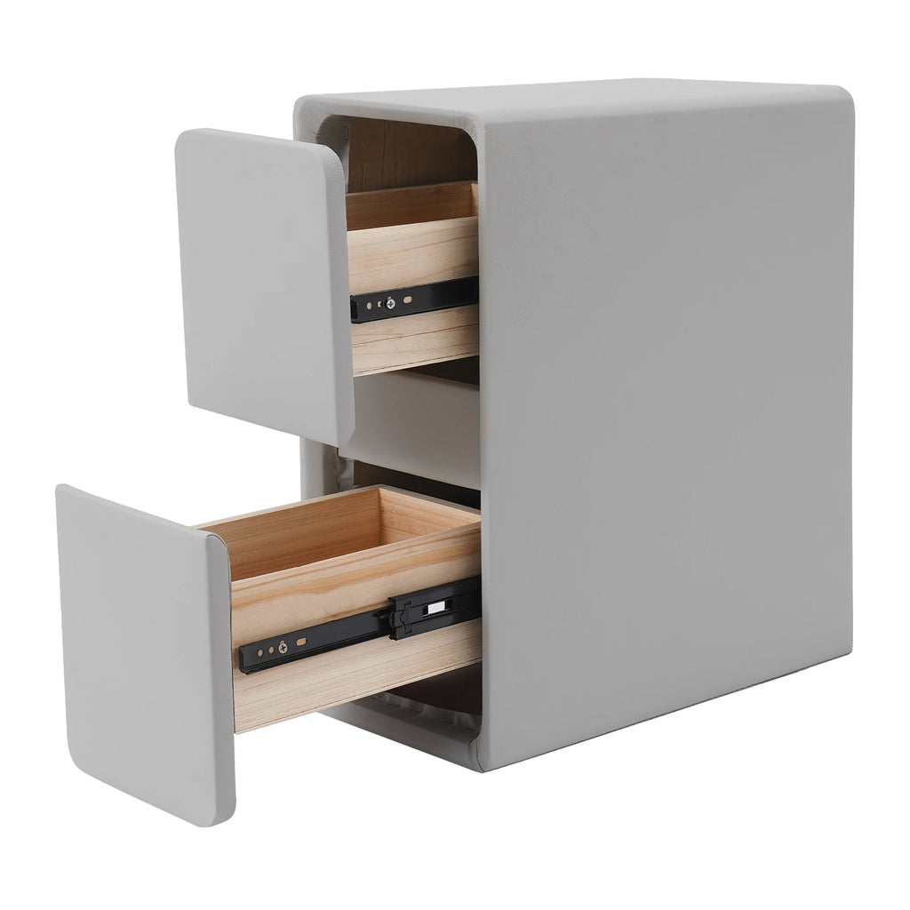 20CM Wide Bedroom Bedside Table with Cream Style Multifunctional Storage, Double Drawers Simple and Modern - Light Gray