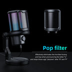 USB Microphone with RGB Control/Headphone jack/Mute,MIC for PC Gaming Recording Streaming
