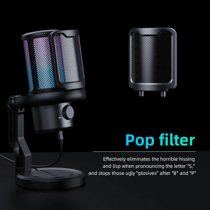 USB Microphone with RGB Control/Headphone jack/Mute,MIC for PC Gaming Recording Streaming