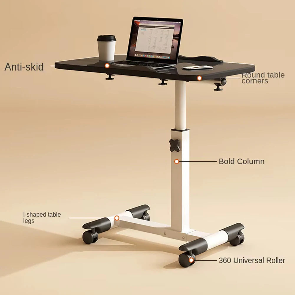 Overbed Table Adjustable Height Over The Bed Mobile Hospital Bedside Table With Tilting Desktop, Wheels, Rolling Standing Laptop