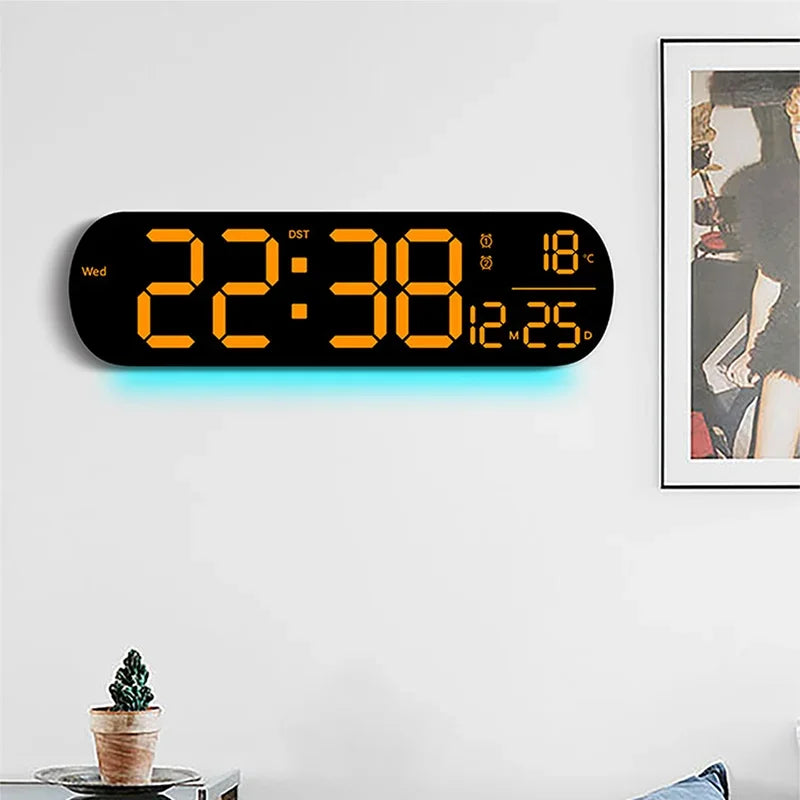 14'' LED Wall Clock Digital  Alarm Clock With Remote Control RGB Ambient Lights Dual Alarm Wall Clock for Living Room Home Decor