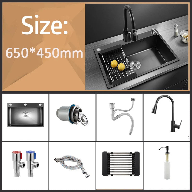304 Stainless Steel Kitchen Sink Topmount Single Bowl Wash Basin For Home Fixture Drain Accessories Single Slot Kichen Sink
