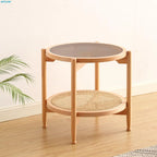 JOYLIVE Rattan Coffee Table Japanese Double Layer Detachable Solid Wood Table Glass Round Home Small Table 2022 New Dropshipping