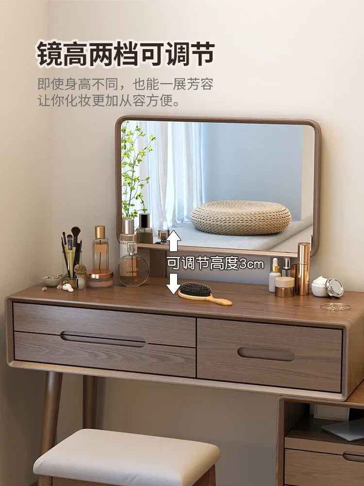 Shangxin Pavilion Retractable Dresser Bedroom Simple Modern Bedside Table Makeup Table Integrated Storage Cabinet Solid Wood