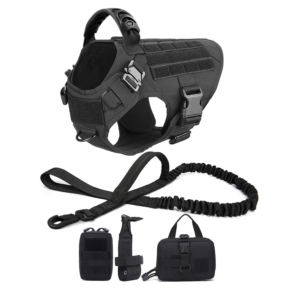 Military Dog Harness Leash Bags Set Pet Tactical Vest Harnesses Walkin