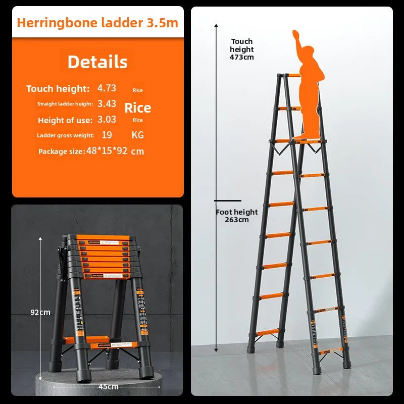 Thickened carbon steel telescopic ladder Multifunctional herringbone ladder Bamboo ladder Lifting  folding engineering staircase