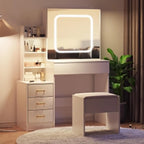Vanity Desk with Mirror and Led Lights, Makeup Vanity Desk with Sliding Lighted Mirror, Dressing Table Storage for Bedroom