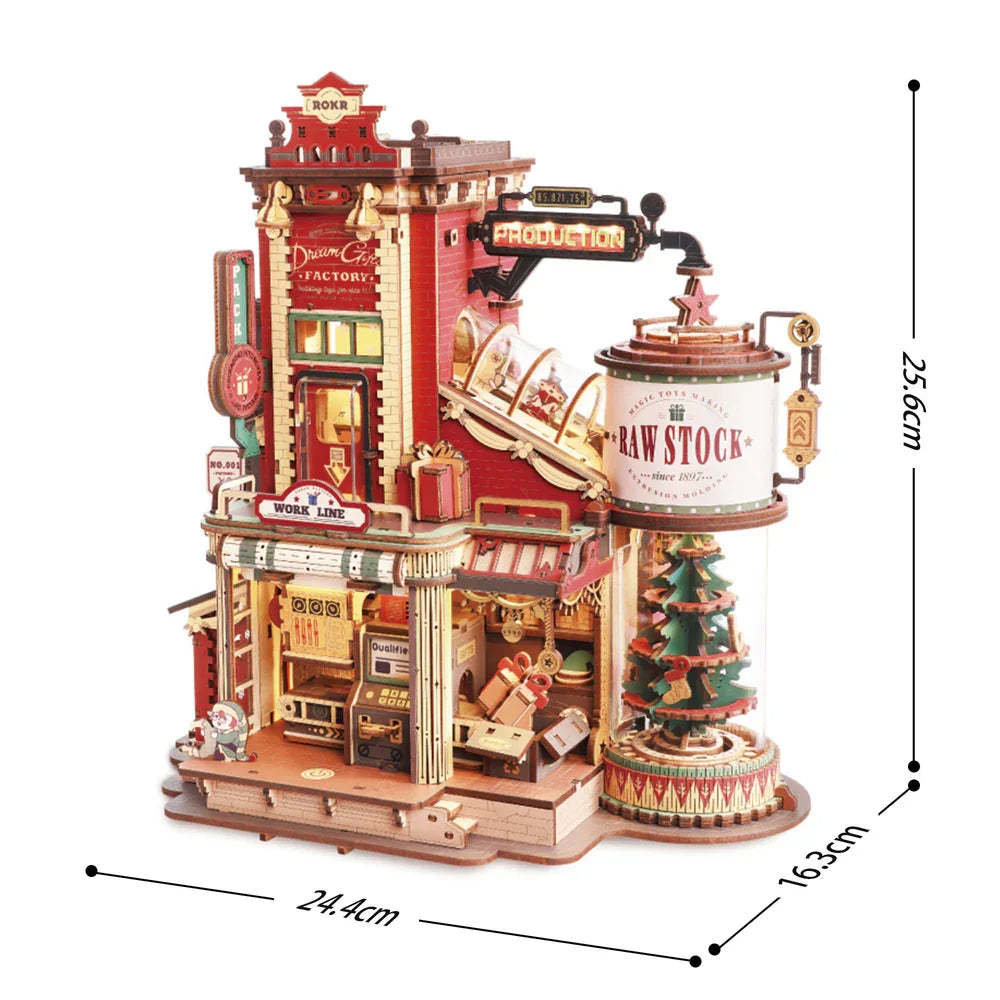 3D Wooden Puzzle Music Box Kit - "Christmas Dream Gift Factory" Model for Kids & Adults | AlluCanFind