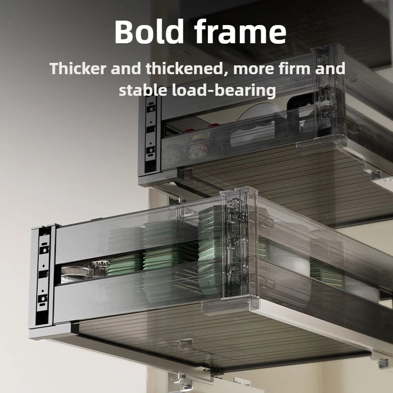 3 Layers Kitchen Cabinet Aluminum Alloy Storage Pull-out Bowl Basket Shelves Organizers Dish Spice Rack Sliding Seasoning Holder
