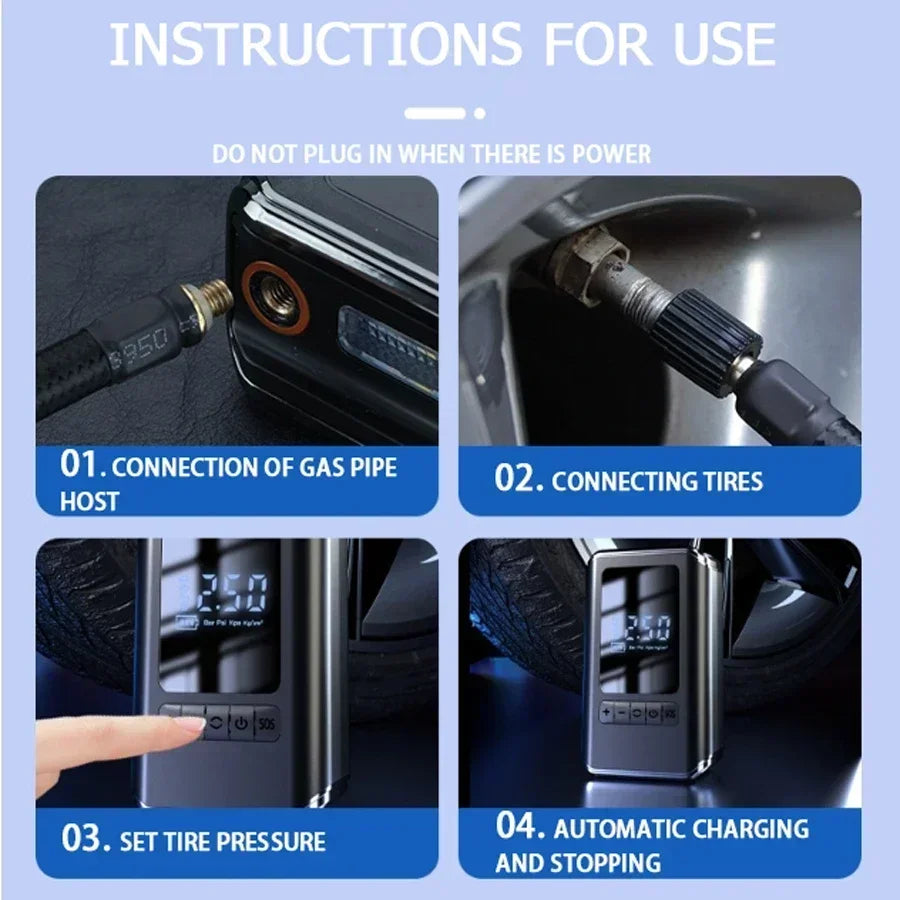 Car Mounted Inflation Pump Portable Mini Self-propelled Electric Tire Inflator Air Pump Handheld Wireless Charging